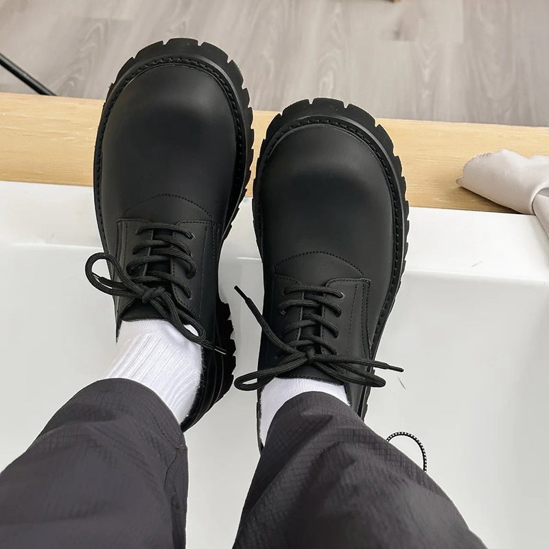 Carbon Black Big Toe Derby Shoes Thick Sole Height Increasing Casual Mickey Leather Shoes Loafers Commuter Men'S And Women'S Same Ins Genuine Leather - Image 3